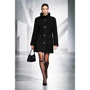 Sam Edelman Black Faux Shearling Coat XL Stand Collar Button Front Warm Jacket